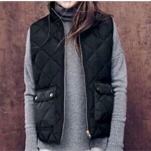 J. Crew Factory Navy Blue Quilted Puffer Snap-Pockets Full-Zipper Vest Jacket S
